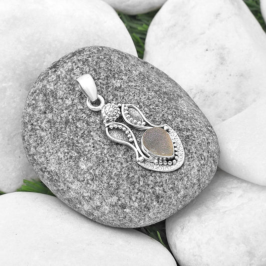 White Titanium Druzy Pendant P-1277 SDP140562