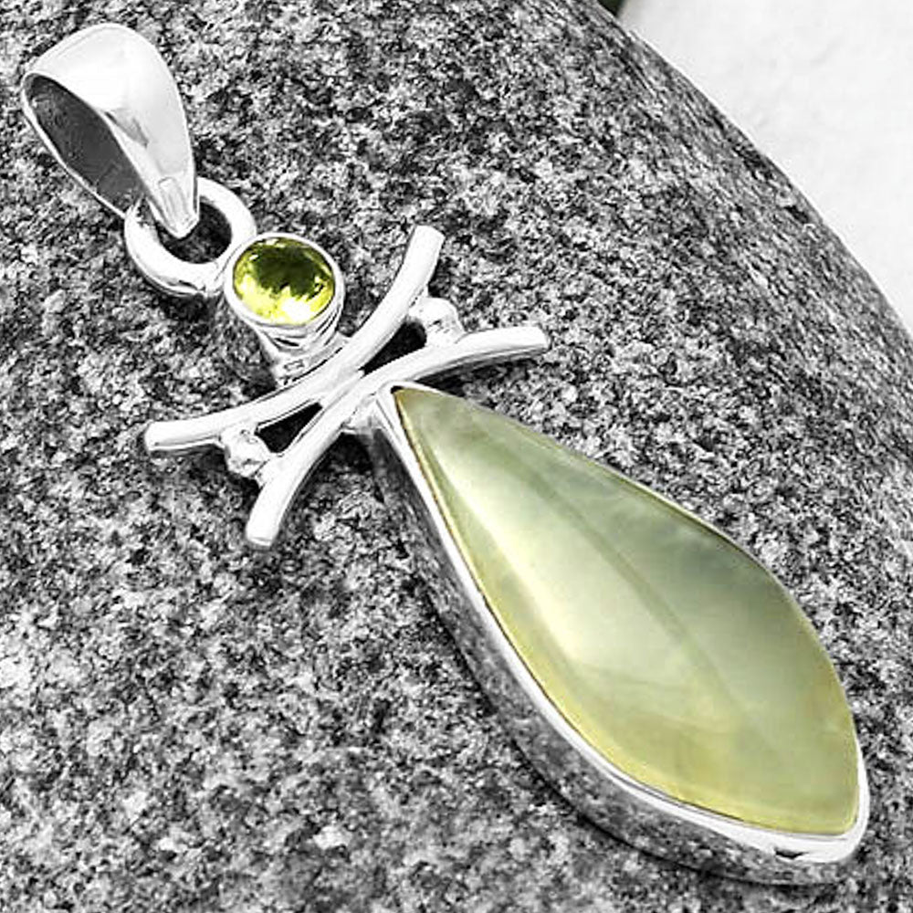 Natural Cloudy Prehnite & Peridot Pendant P-1243 SDP140759