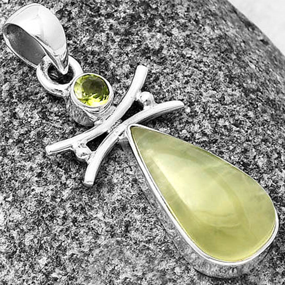 Natural Cloudy Prehnite & Peridot Pendant P-1243 SDP140765