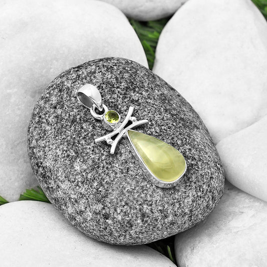 Natural Cloudy Prehnite & Peridot Pendant P-1243 SDP140765