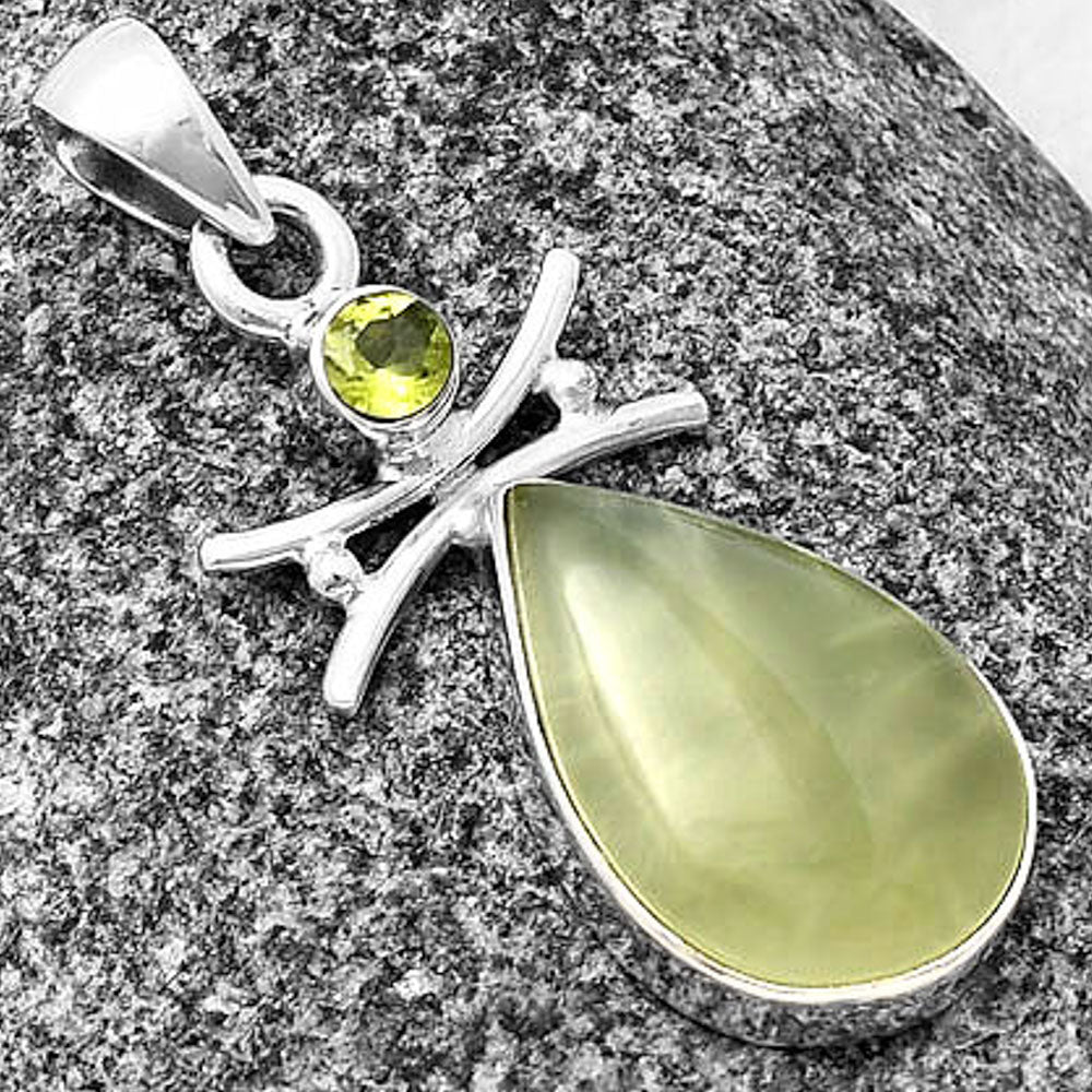 Natural Cloudy Prehnite & Peridot Pendant P-1243 SDP140769