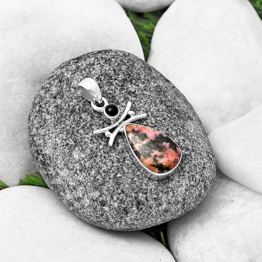 Natural Rhodonite & Black Onyx Pendant P-1243 SDP140772