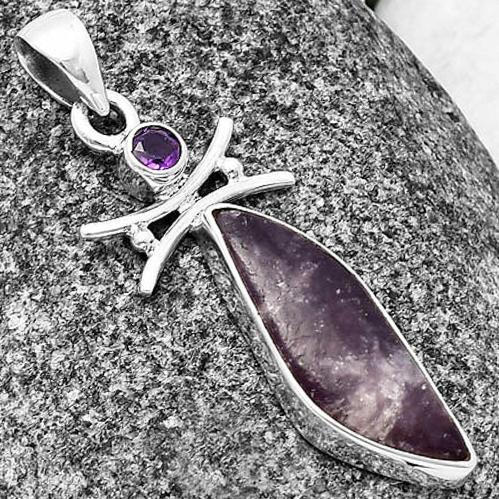 Natural Purple Lepidolite & Amethyst Pendant P-1243 SDP140773