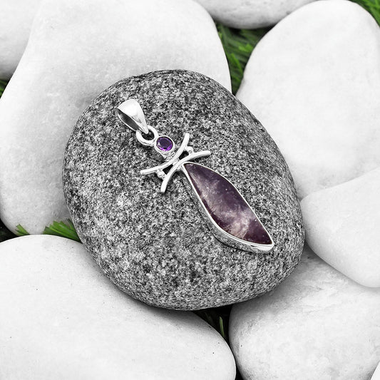 Natural Purple Lepidolite & Amethyst Pendant P-1243 SDP140773