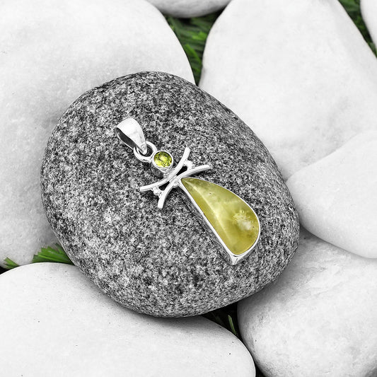 Natural Cloudy Prehnite & Peridot Pendant P-1243 SDP140775