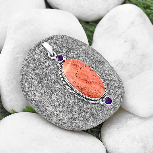 Natural Snake Skin Jasper & Amethyst Pendant P-1023 SDP140873