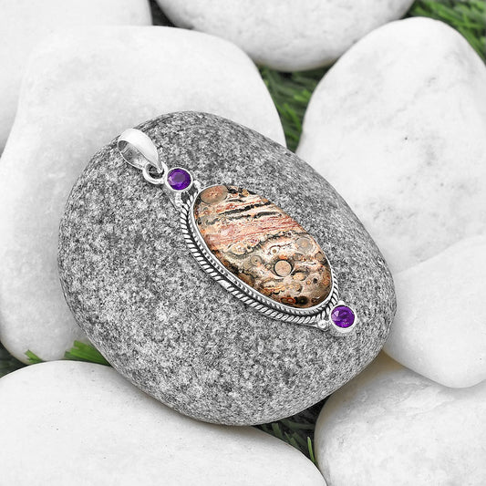 Leopard Skin Jasper & Amethyst Pendant P-1023 SDP140874