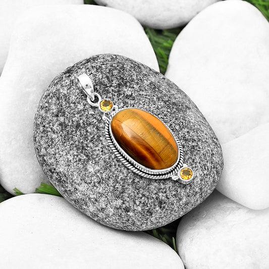 Natural Tiger Eye - Africa & Citrine Pendant P-1023 SDP140892