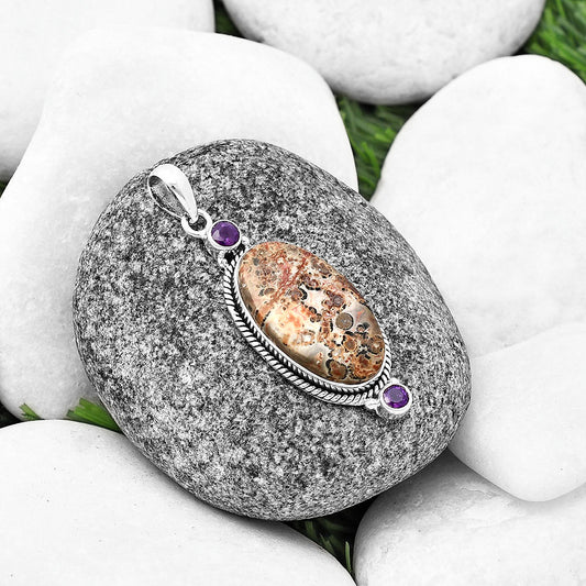 Leopard Skin Jasper & Amethyst Pendant P-1023 SDP140893