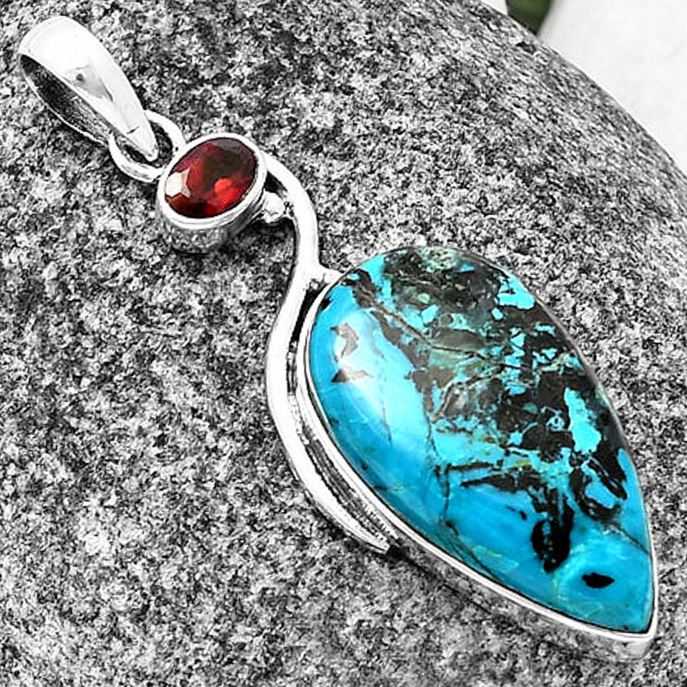 Natural Azurite Chrysocolla & Garnet Pendant P-1026 SDP140913