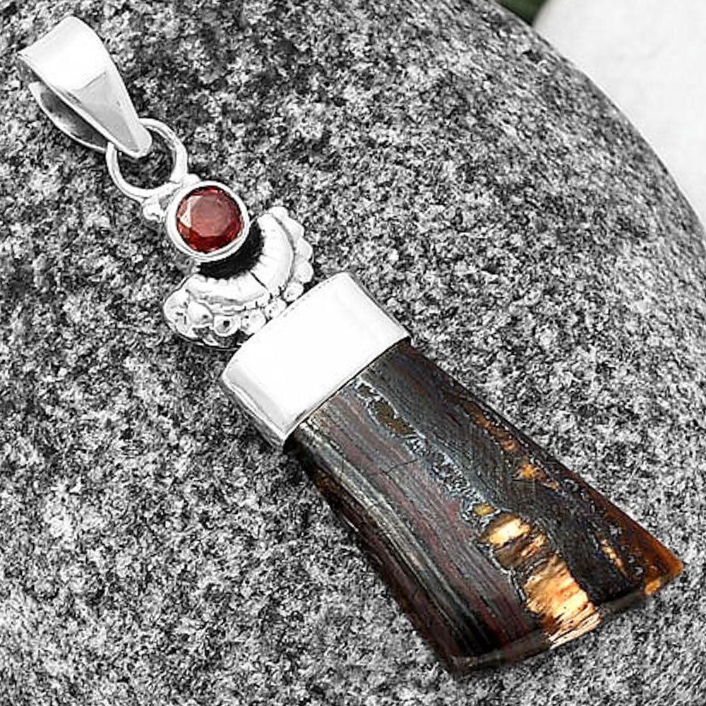 Crescent Moon Iron Tiger Eye & Garnet Pendant P-1453 SDP141029