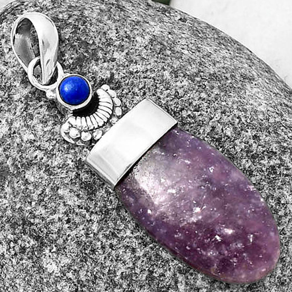 Crescent Moon Purple Lepidolite & Lapis Lazuli Pendant P-1453 SDP141034