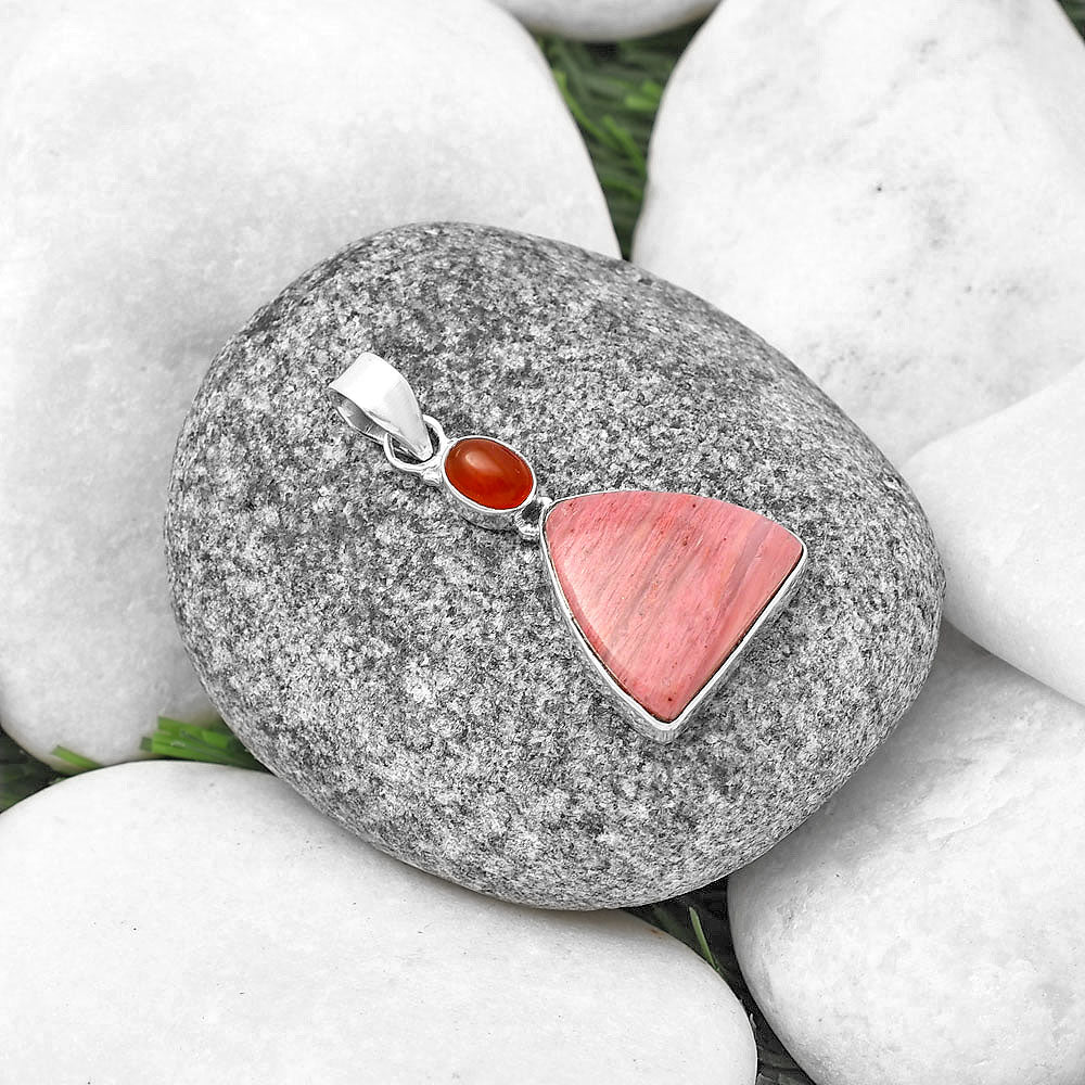 Natural Pink Tulip Quartz & Carnelian Pendant P-1077 SDP141111