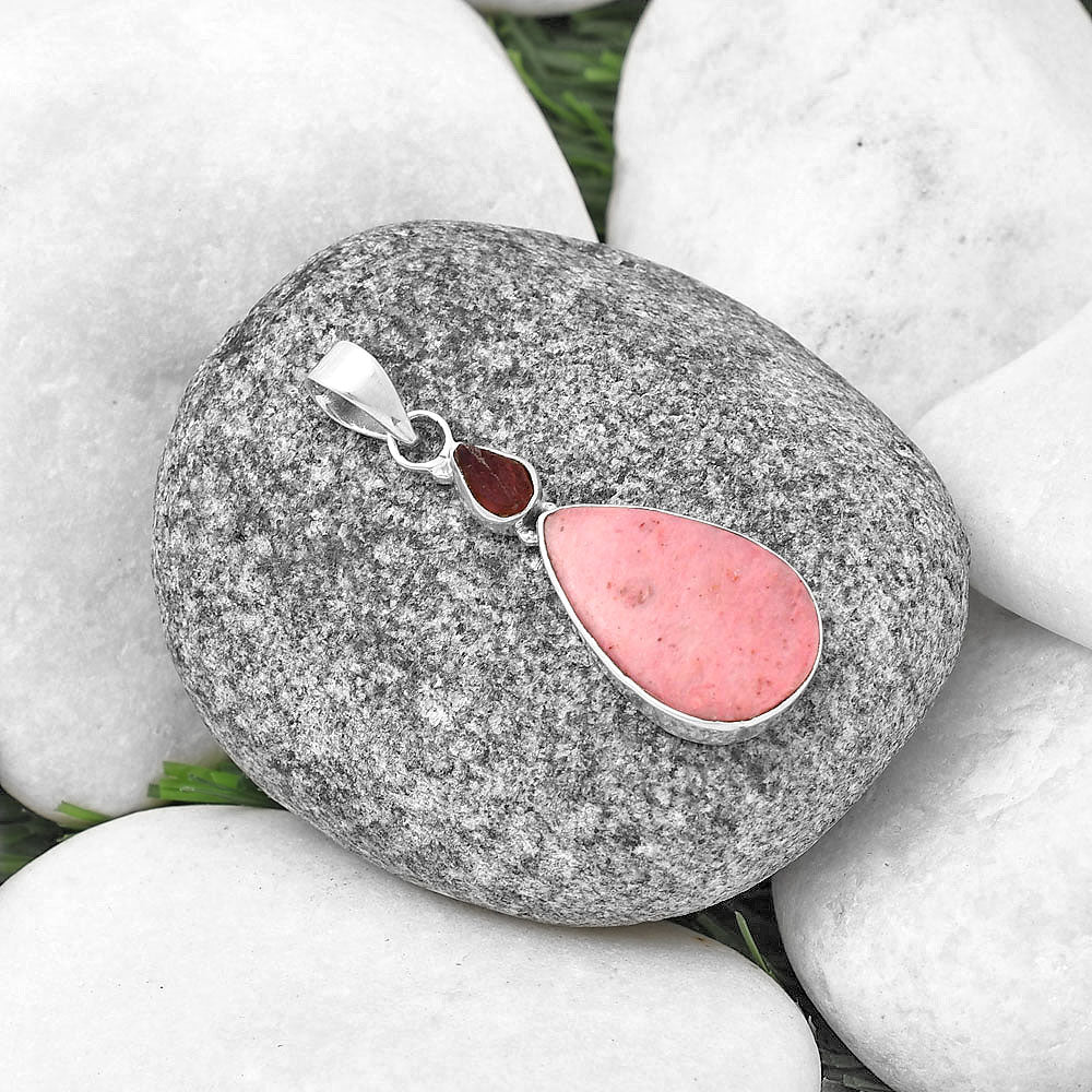 Pink Tulip Quartz & Pink Tourmaline Rough Pendant P-1077 SDP141122