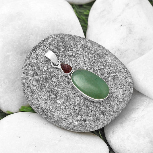 Green Aventurine & Pink Tourmaline Rough Pendant P-1077 SDP141125