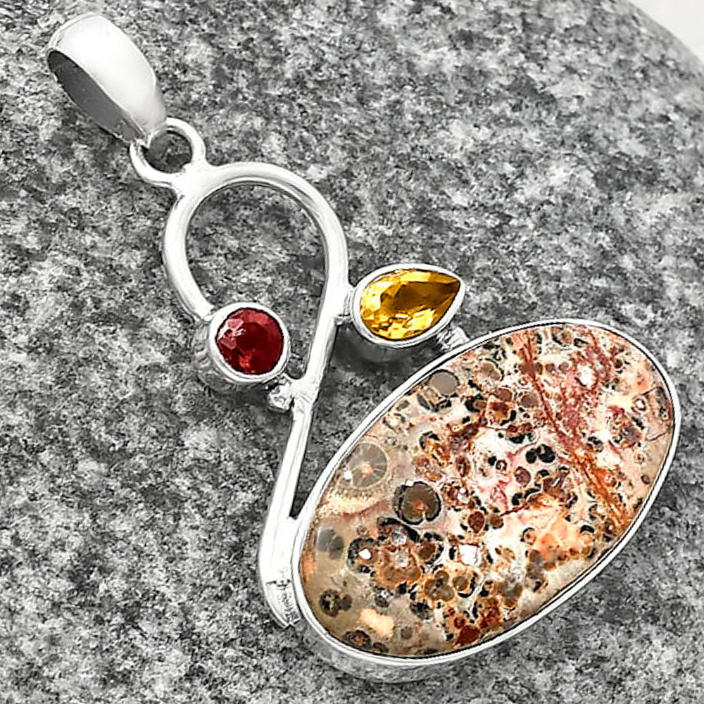 Leopard Skin Jasper, Citrine & Garnet Pendant P-1027 SDP141158