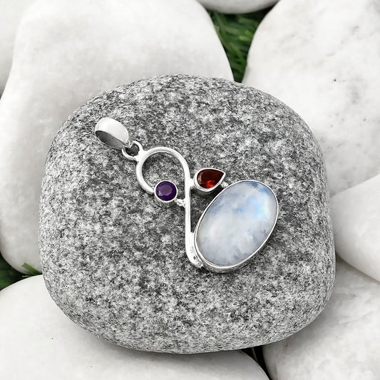 Rainbow Moonstone, Garnet & Amethyst Pendant P-1027 SDP141177