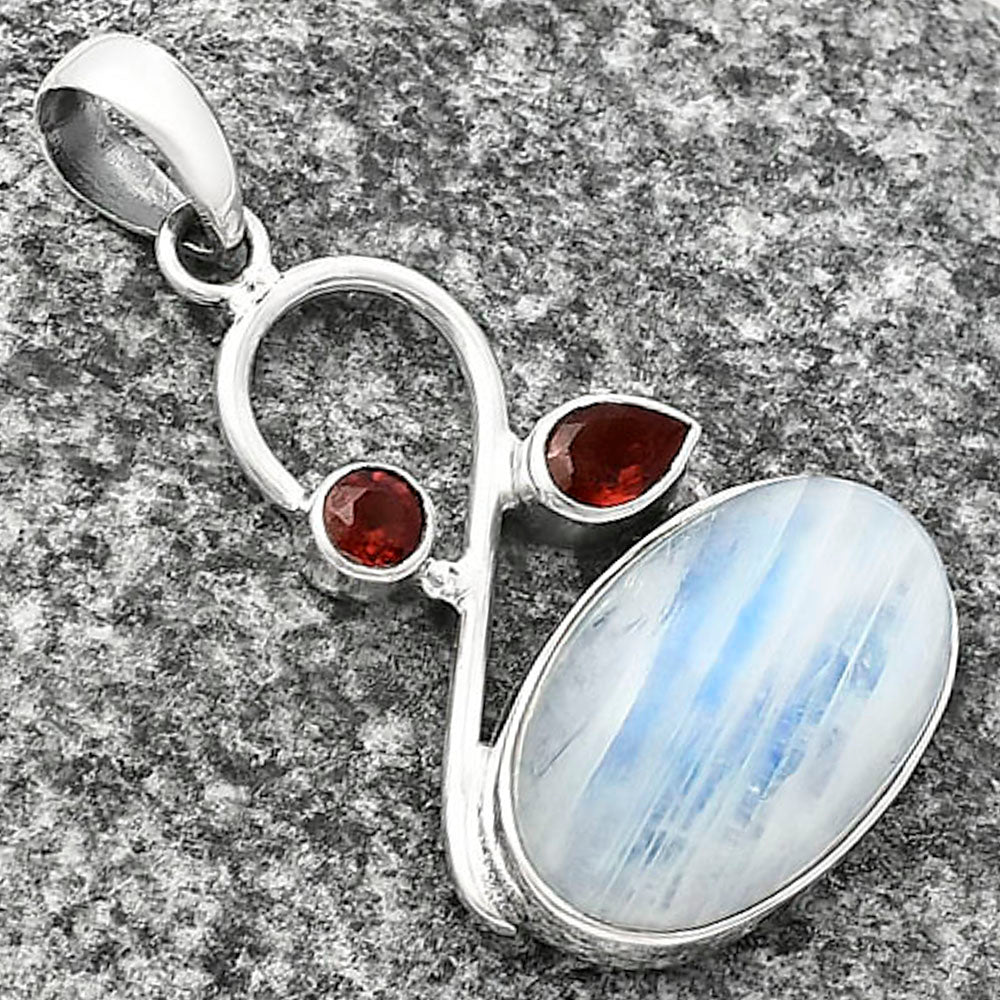 Rainbow Moonstone - India & Garnet Pendant P-1027 SDP141178