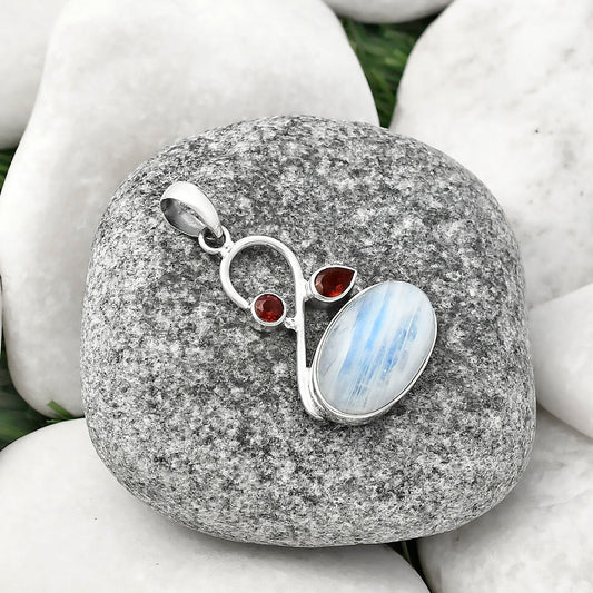 Rainbow Moonstone - India & Garnet Pendant P-1027 SDP141178