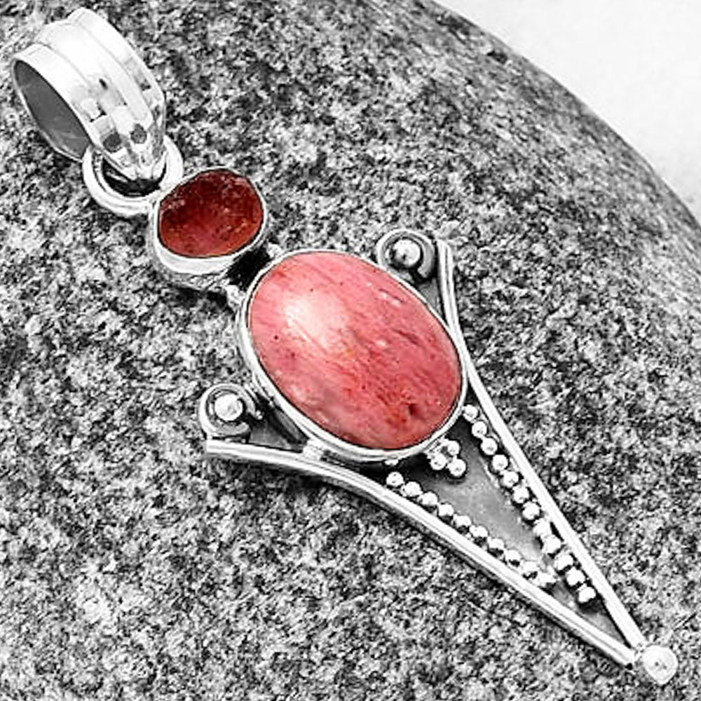 Pink Tulip Quartz & Pink Tourmaline Rough Pendant P-1725 SDP141258