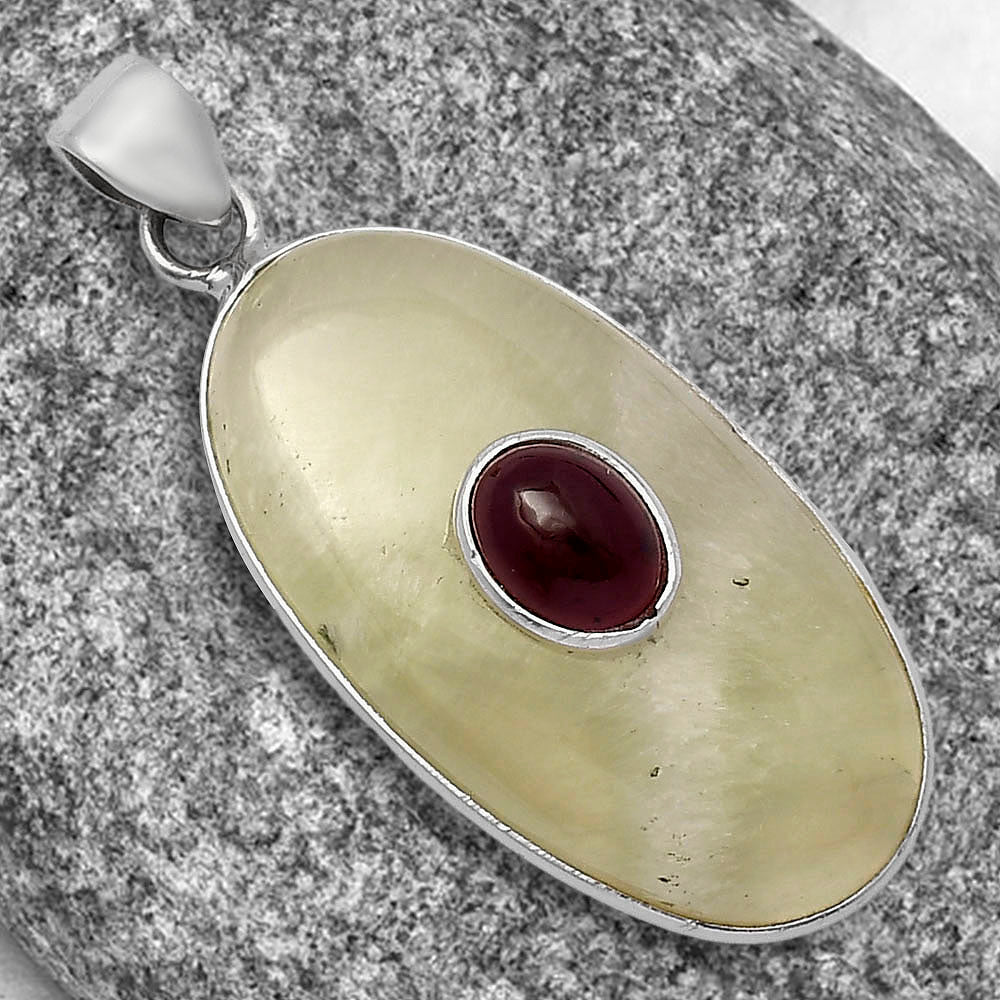 Natural Australian Prehnite & Garnet Pendant P-1323 SDP141476