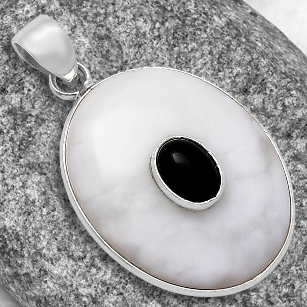 Natural White Opal & Black Onyx Pendant P-1323 SDP141504