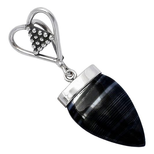 Heart - Crown Of Silver Psilomelane - Black Malachite Pendant P-1721 SDP141683