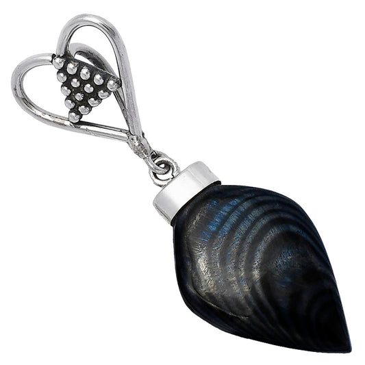 Heart - Crown Of Silver Psilomelane - Black Malachite Pendant P-1721 SDP141697