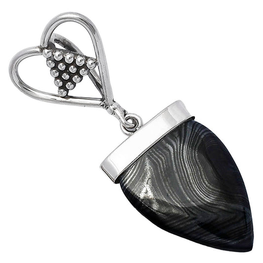 Heart - Crown Of Silver Psilomelane - Black Malachite Pendant P-1721 SDP141698