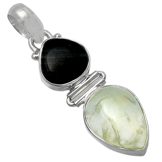 Prehnite & Silver Leaf Obsidian Pendant P-1108 SDP142244