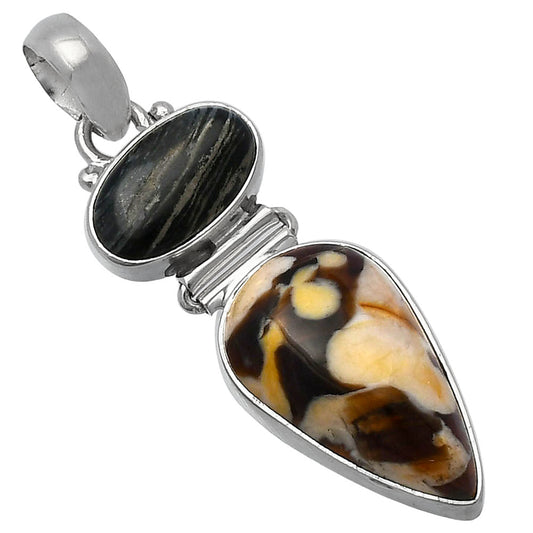 Peanut Wood & Silver Leaf Obsidian Pendant P-1108 SDP142259