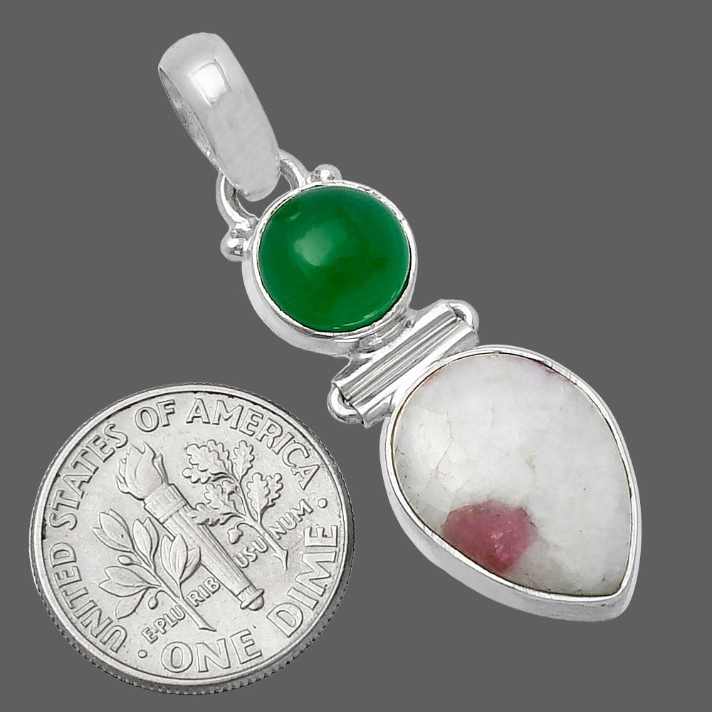 Natural Pink Tourmaline in Quartz & Green Onyx Pendant P-1108 SDP142287