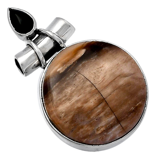 Natural Petrified Wood & Black Onyx Pendant P-1159 SDP142788
