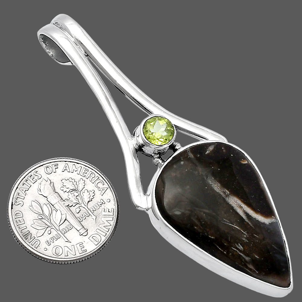 Palm Root Fossil Agate & Peridot Pendant P-1006 SDP142966