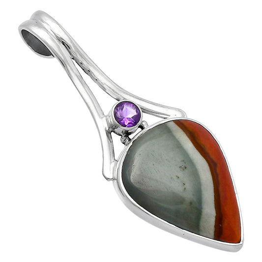 Natural Polygram Jasper & Amethyst Pendant P-1006 SDP142976