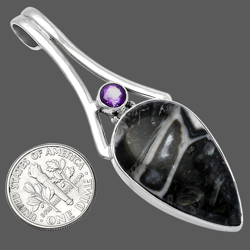 Mexican Cabbing Fossil & Amethyst Pendant P-1006 SDP142987