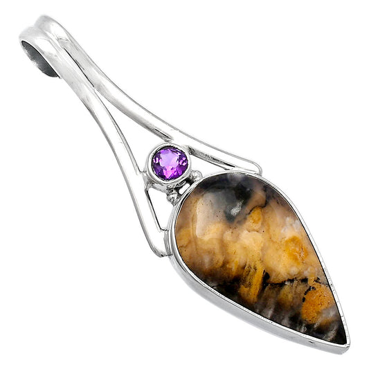 Natural Rose Plume Agate & Amethyst Pendant P-1006 SDP142991