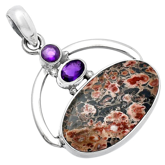 Leopard Skin Jasper & Amethyst Pendant P-1129 SDP143063