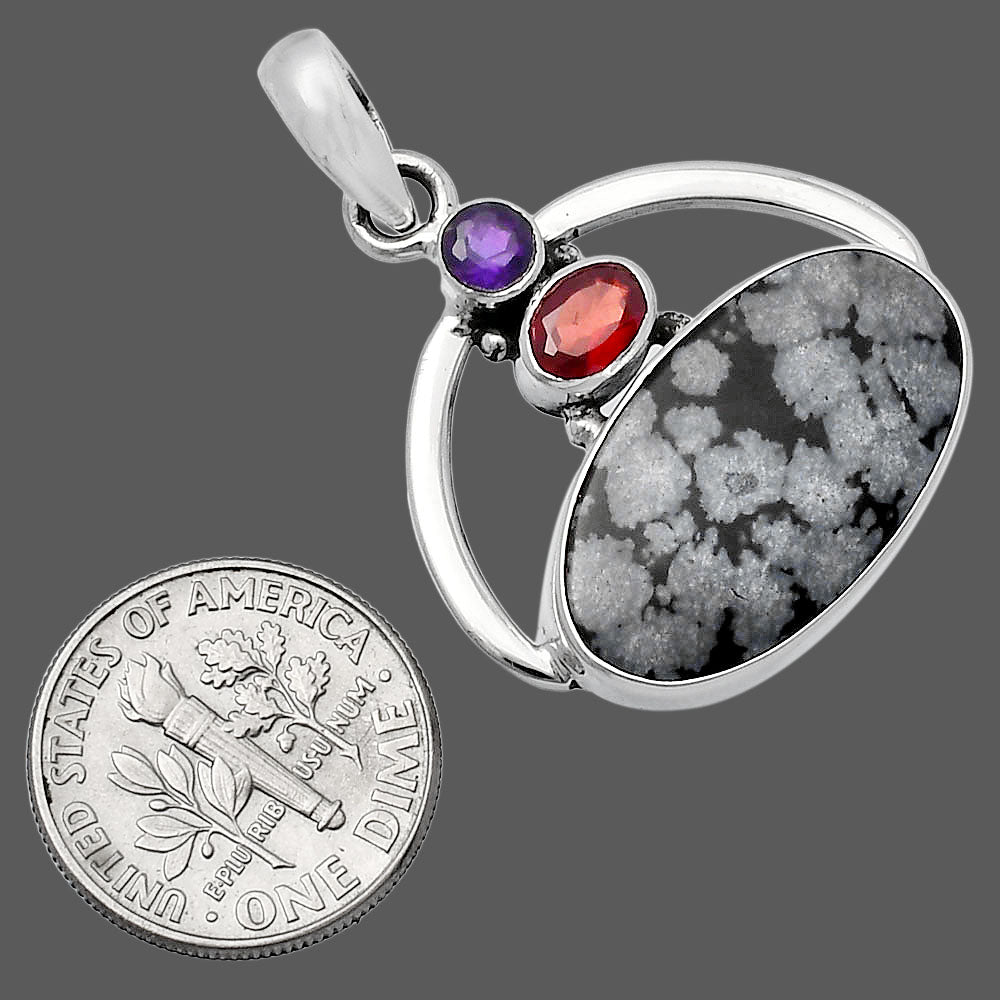 Natural Snow Flake Obsidian, Garnet & Amethyst Pendant P-1129 SDP143070