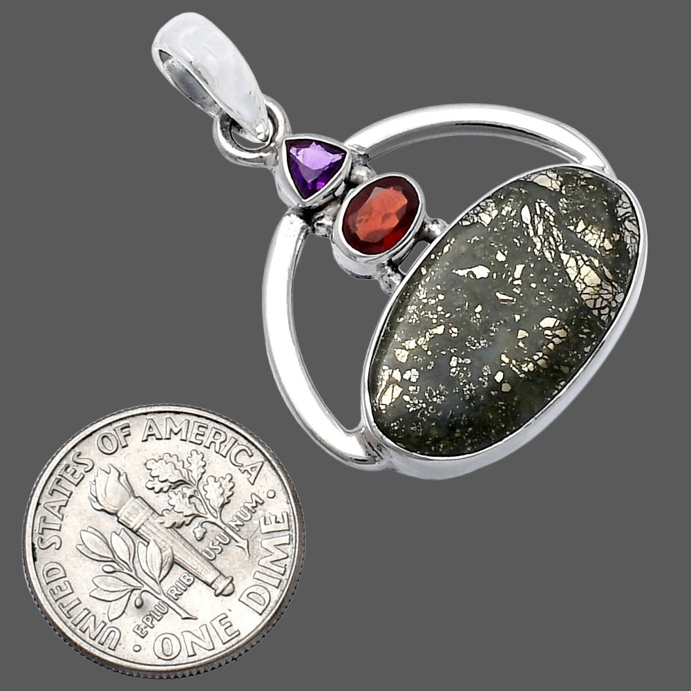 Nipomo Marcasite Agate, Garnet & Amethyst Pendant P-1129 SDP143072
