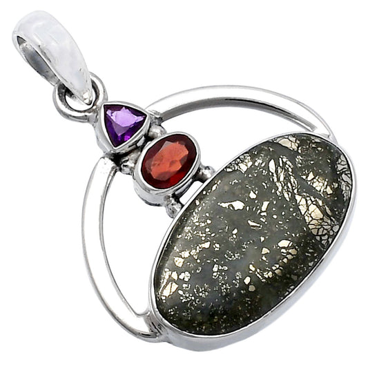 Nipomo Marcasite Agate, Garnet & Amethyst Pendant P-1129 SDP143072