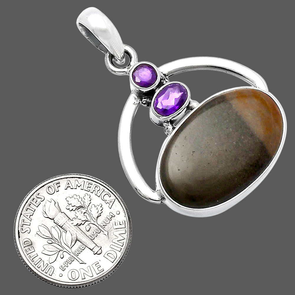 Natural Polygram Jasper & Amethyst Pendant P-1129 SDP143076