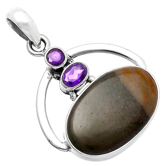 Natural Polygram Jasper & Amethyst Pendant P-1129 SDP143076
