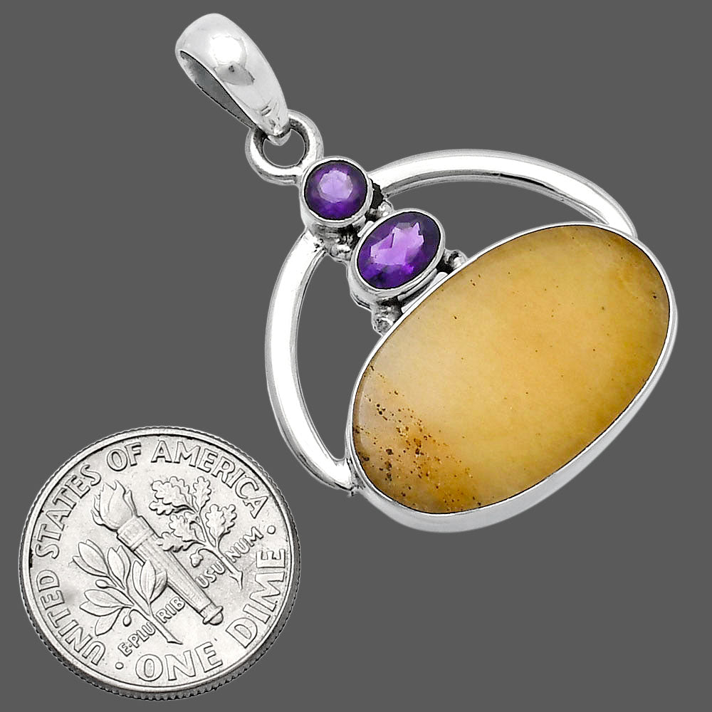 Natural Honey Aragonite & Amethyst Pendant P-1129 SDP143085