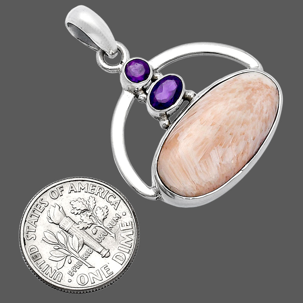 Orange Scolecite - India & Amethyst Pendant P-1129 SDP143095