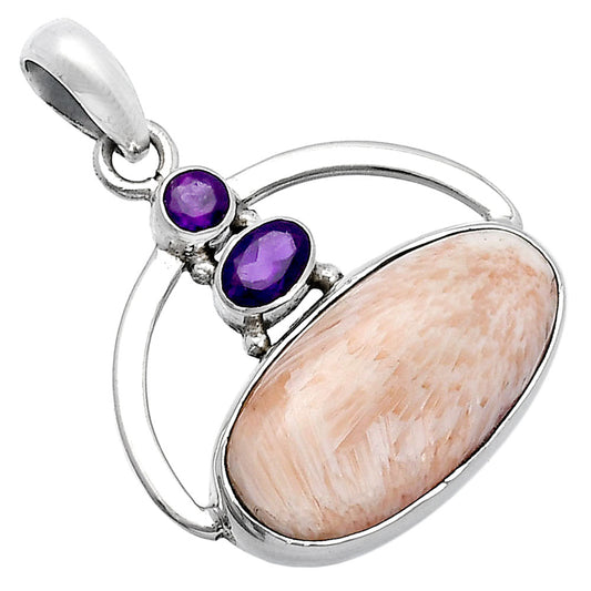 Orange Scolecite - India & Amethyst Pendant P-1129 SDP143095