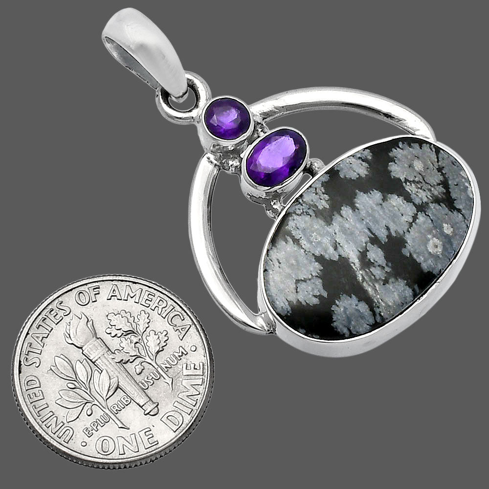Snow Flake Obsidian & Amethyst Pendant P-1129 SDP143110