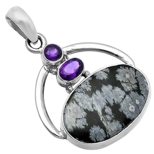 Snow Flake Obsidian & Amethyst Pendant P-1129 SDP143110