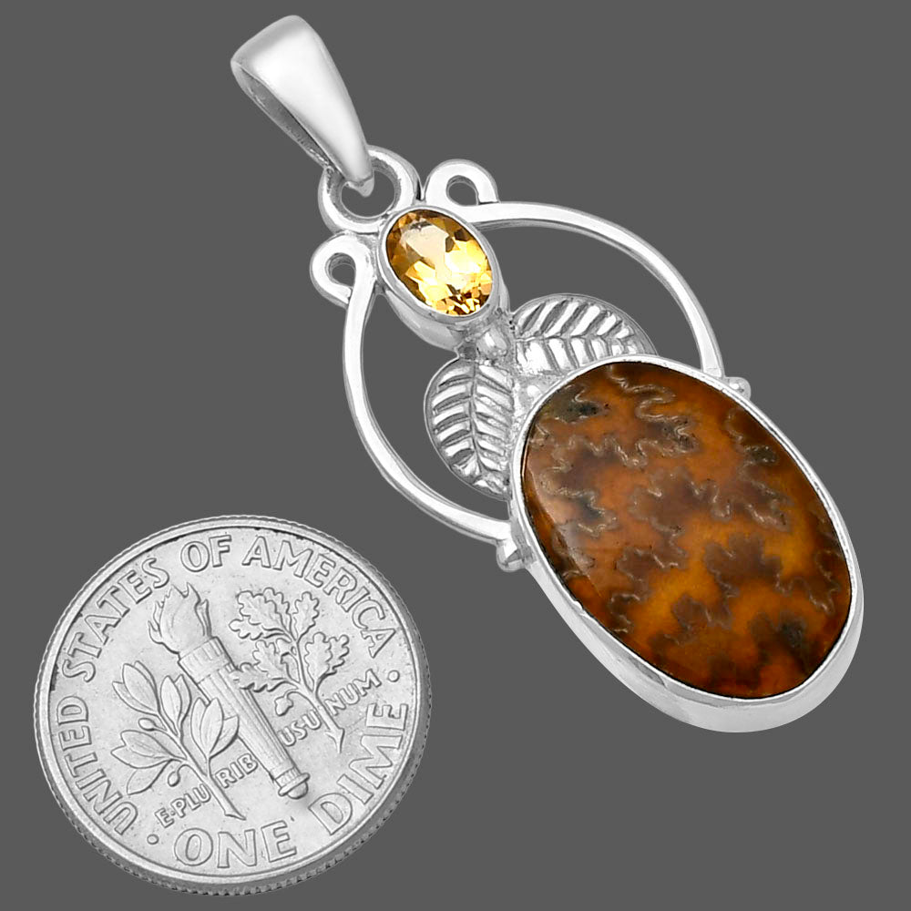 Natural Sutured Ammonite & Citrine Pendant P-1434 SDP143370