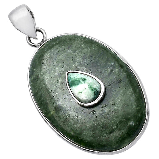 Natural Serpentine & Dioptase Pendant P-1323 SDP143712